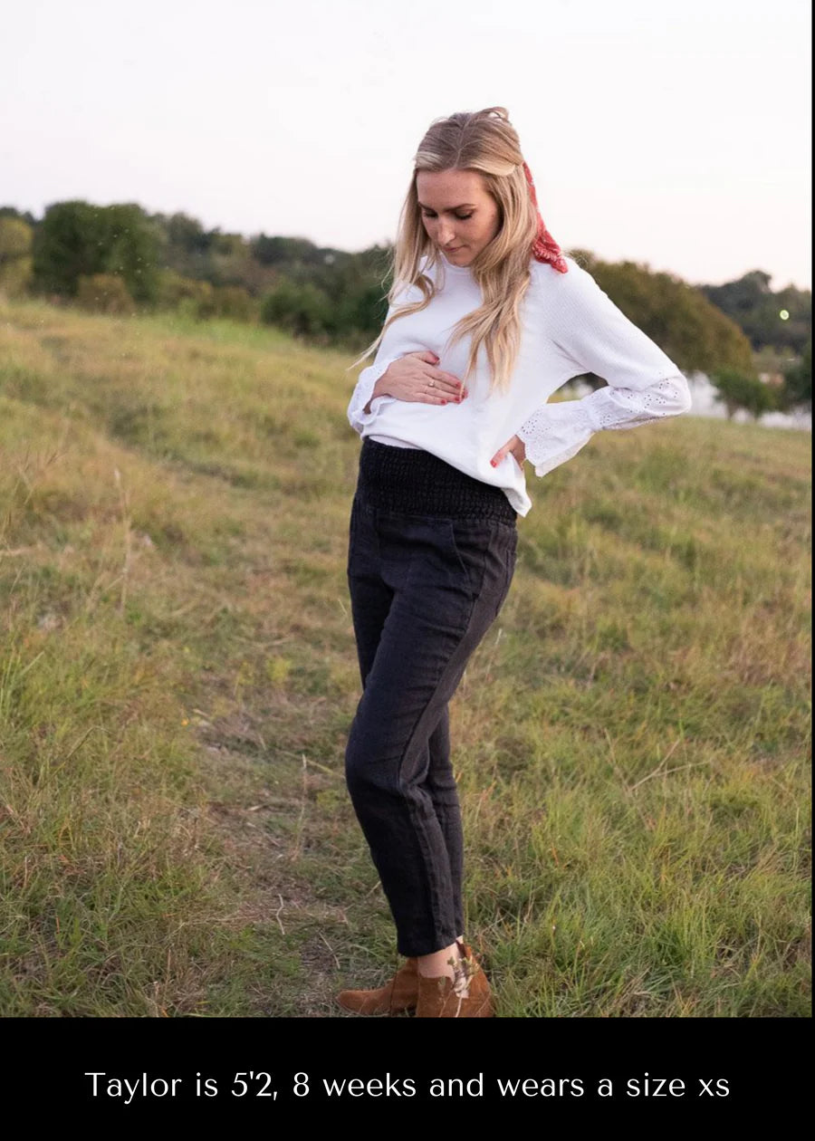 Smocked Linen Pant - Ebony