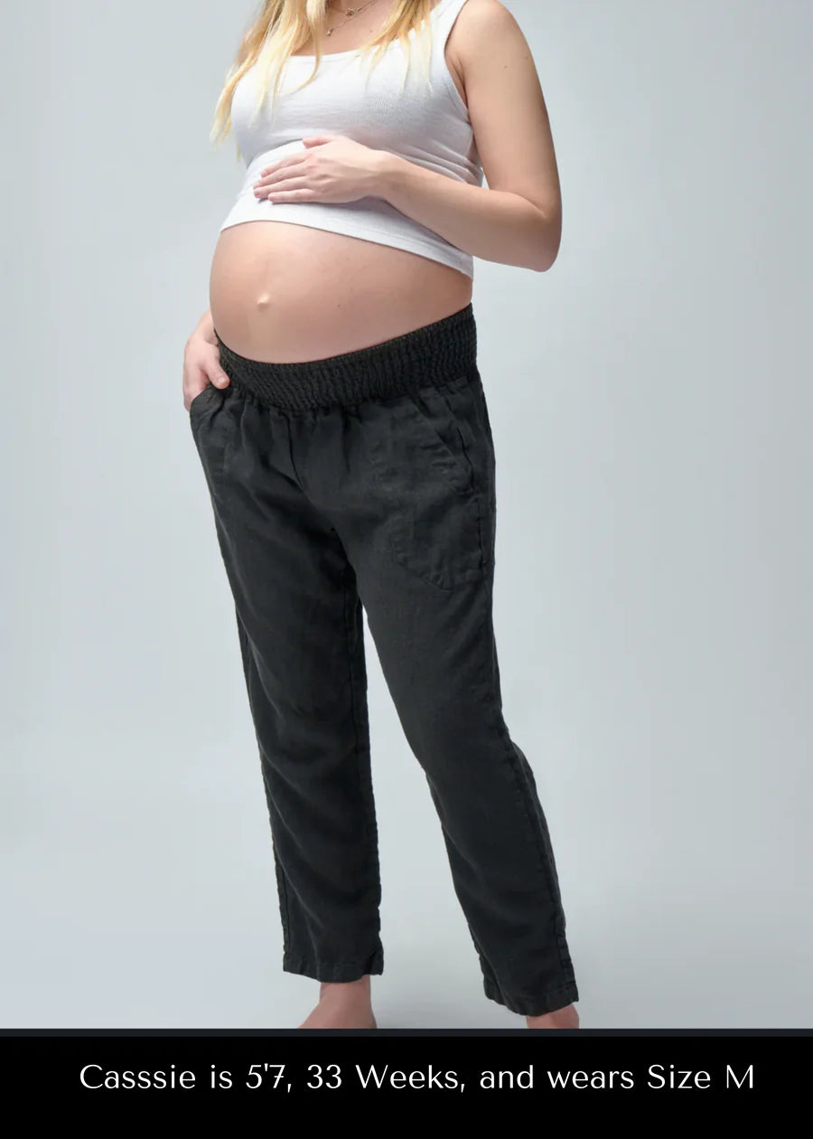 Smocked Linen Pant - Ebony