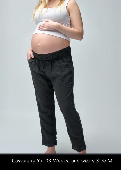 Smocked Linen Pant - Ebony