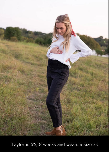 Smocked Linen Pant - Ebony