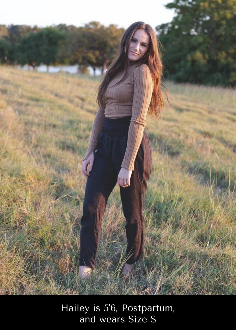 Smocked Linen Pant - Ebony