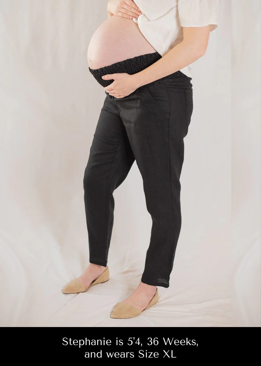 Smocked Linen Pant - Ebony